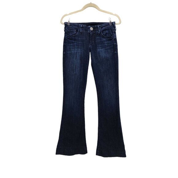 True Religion Charlize Flare Bell Bottom Dark Distressed Denim Jeans Womens 26 - Picture 1 of 9